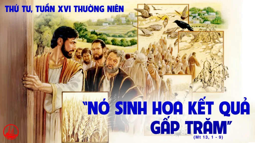 “Này đây, có người gieo giống đi gieo lúa. Trong khi gieo, có hạt rơi xuống vệ đường, chim trời bay đến ăn mất. Có hạt rơi xuống trên đá sỏi, chỗ có ít đất, nó liền mọc lên,...