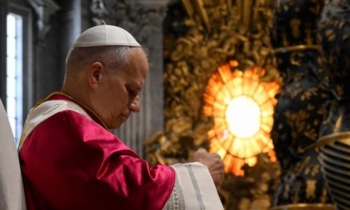 Pope Leo XIV during April 11 prayer vigil for peace in St. Peter's Basilica