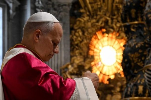 Pope Leo XIV during April 11 prayer vigil for peace in St. Peter's Basilica