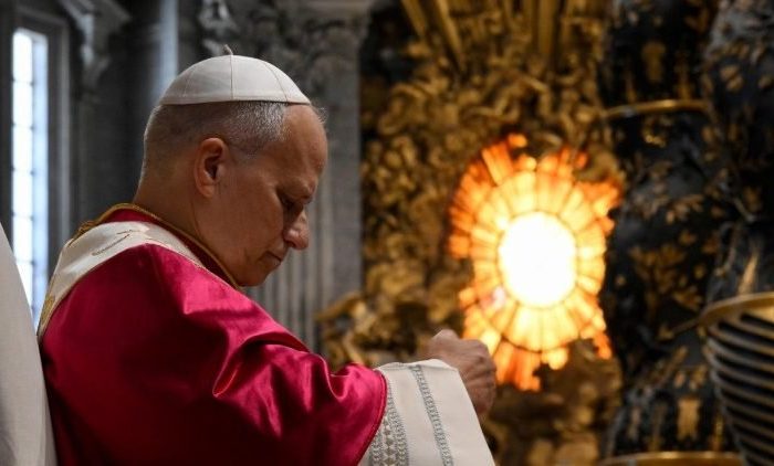 Pope Leo XIV during April 11 prayer vigil for peace in St. Peter's Basilica