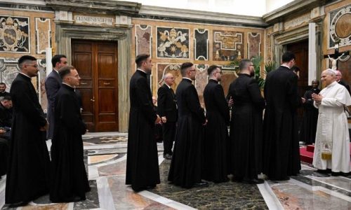 Đức Thánh Cha gặp gỡ các chủng sinh ĐCV Giáo hoàng miền Puglia “Piô XI” và ĐCV Giáo phận Aversa tại Vatican, ngày 03.09.2026.  (@Vatican Media)