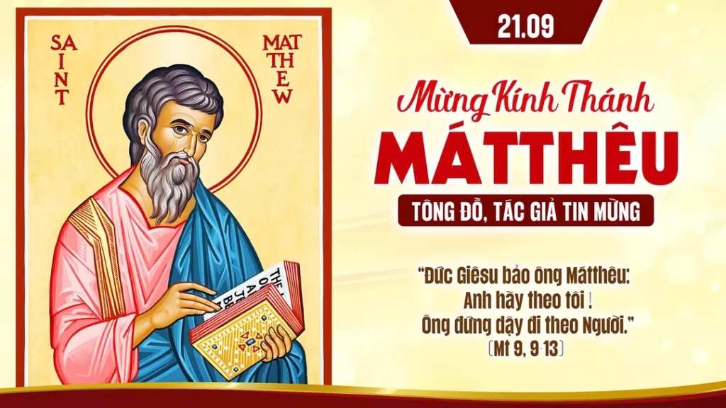 Đức Giê-su đi ngang qua trạm thu thuế, thì thấy một người tên là Mát-thêu đang ngồi tại trạm. Người bảo ông: “Anh hãy theo tôi!”. Ông đứng dậy đi theo Người....